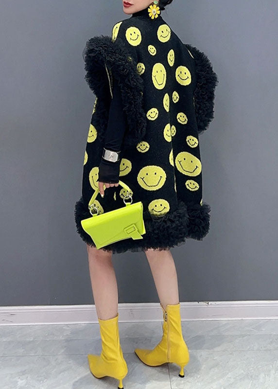 Rose Dot Print Tulle Patchwork Knit Waistcoat Sleeveless