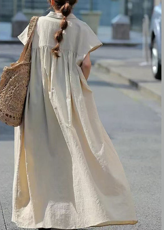 Beige Oversized Cotton Shirt Dress Summer