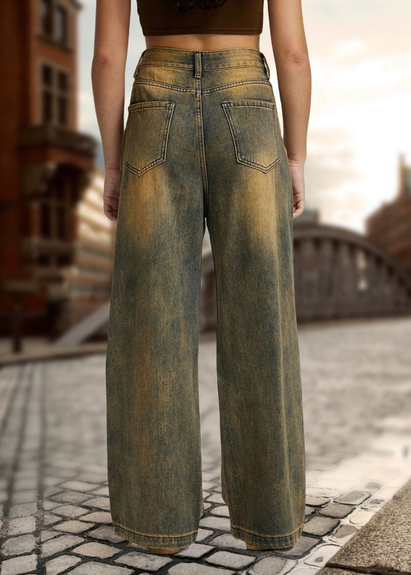 Patchwork High Waist Straight Denim Pants Fall