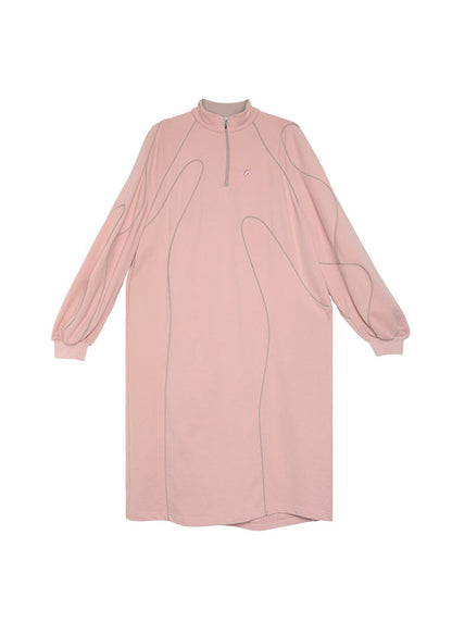 Boutique Pink Zip Up Patchwork Cotton Sweatshirts Dresses Fall