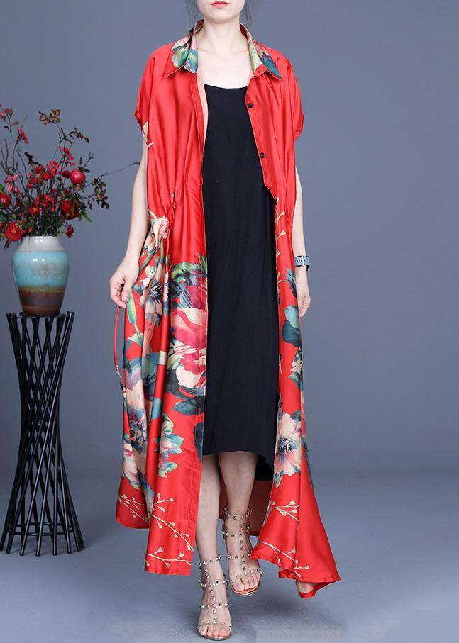 Red Print Summer Cardigan Long