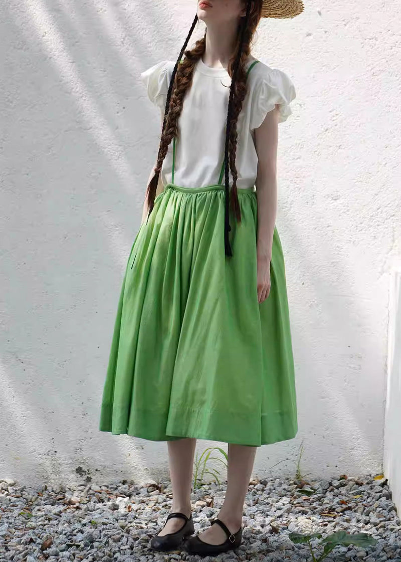 Green Lace Up Cotton Spaghetti Strap Skirt Summer