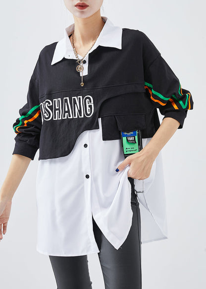 Italian Colorblock Oversized Patchwork Cotton Sweatshirt Fall