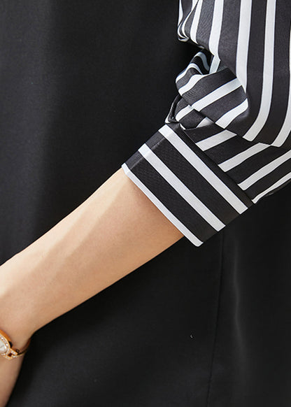 Classy Black Oversized Striped Cotton Vest and Shirt Two Piece Set Fall