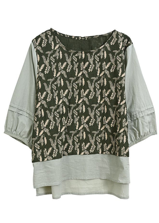 Green Embroidered Patchwork Linen Two Pieces Set Spring