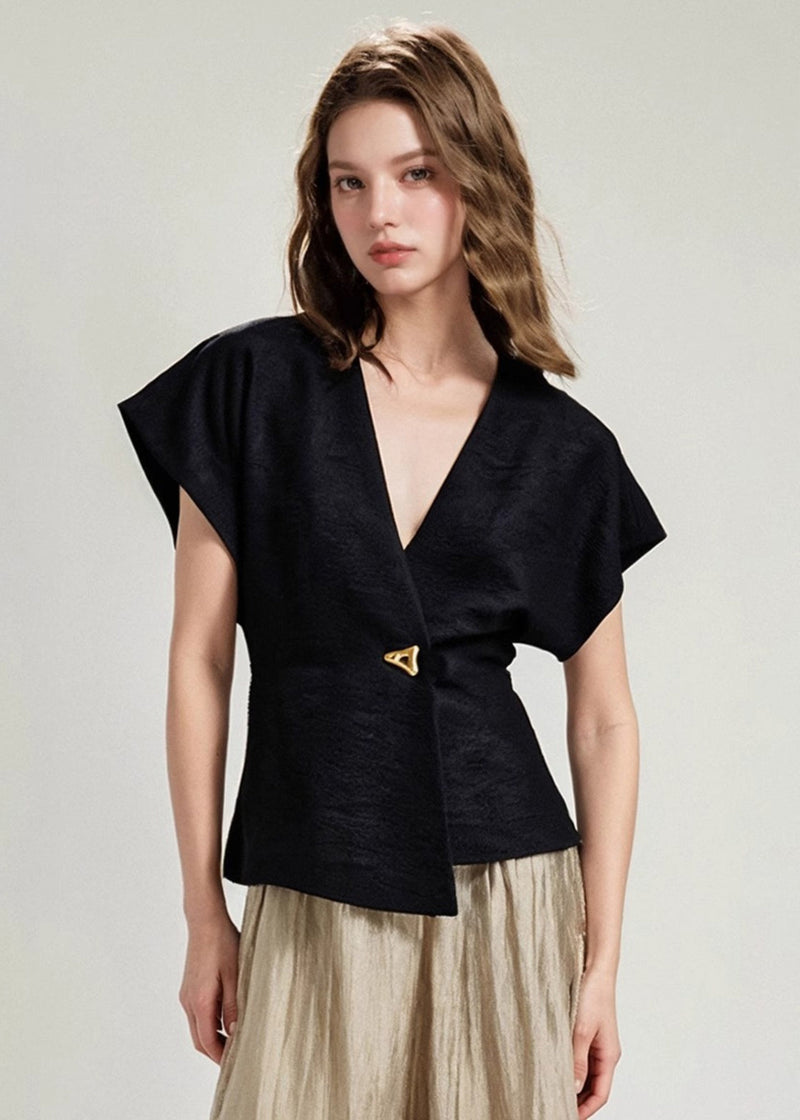 White V Neck Asymmetrical Cotton Top Summer
