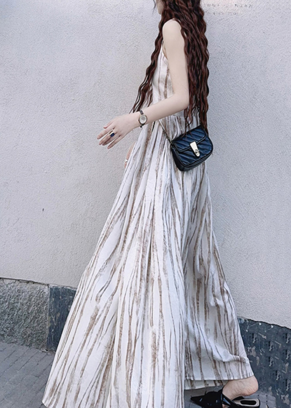 Apricot Striped Exra Large Hem Cotton Vacation Dresses Summer