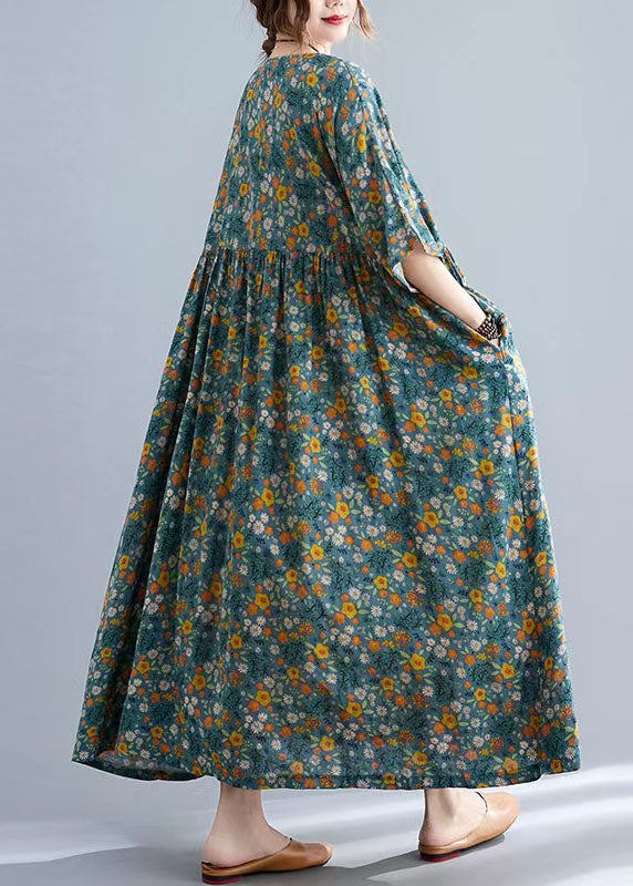 Yellow O-neck Cinched Pockets Long Dress Long Sleeve