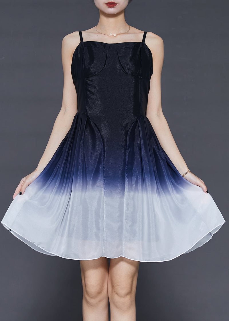 French Gradient Color Silm Fit Silk Dress Two Pieces Set Summer