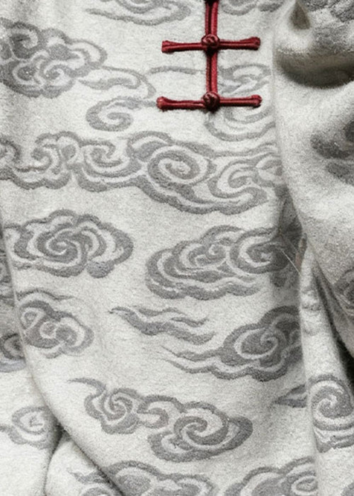 Grey Stand Collar Auspicious Clouds Knit Sweater Tops Winter