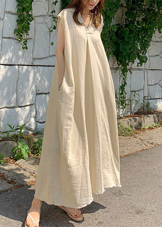 Beige Peter Pan Collar Long Dress Summer