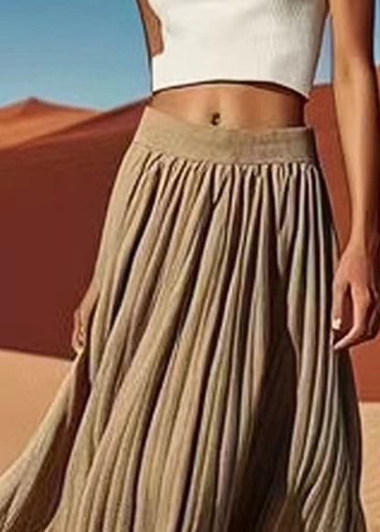 Grey Elastic Waist Cotton Pleated Skirt Summer
