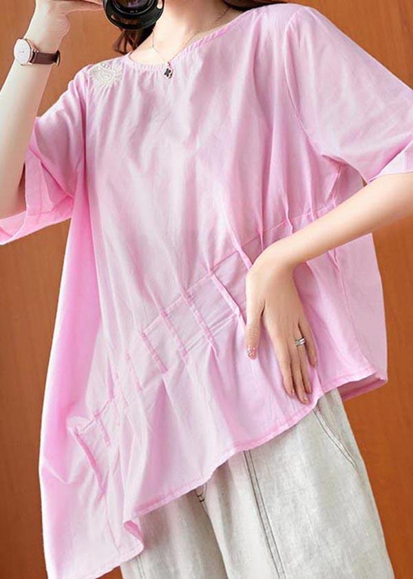 Unique Pink Asymmetrical Design Linen Summer Top
