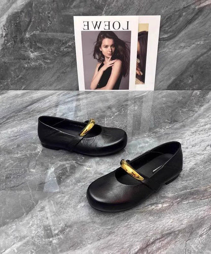 Splicing Comfy Flat Shoes Black Faux Leather