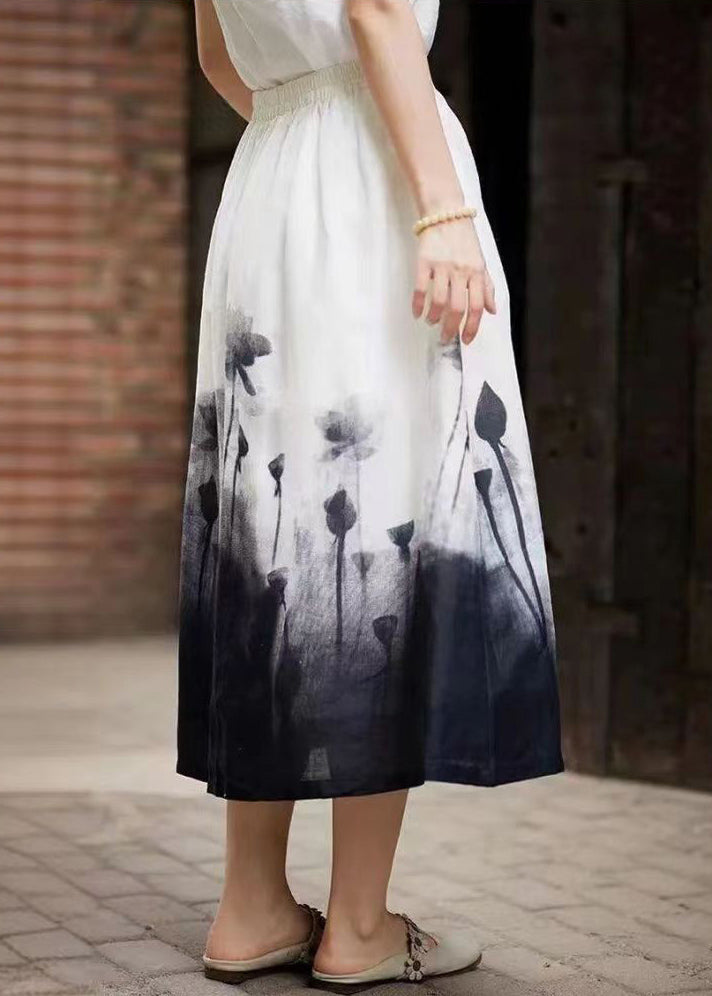 Colorblock Tie Dye Elastic Waist a Line Skirts Summer