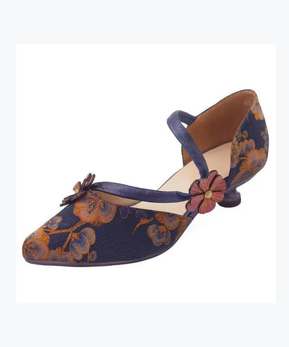 Blue Retro Print High Heels Pointed Toe