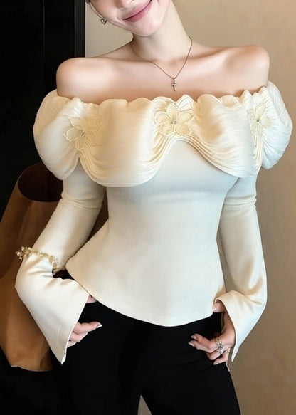 Organic White Cold Shoulder Cotton Blouses Spring