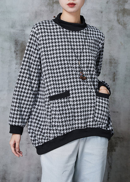 Black Oversized Plaid Cotton Sweatshirt Spring