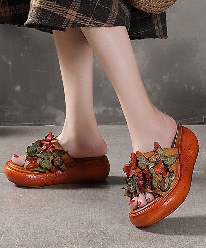 Platform Red Cowhide Leather Peep Toe Slide Sandals