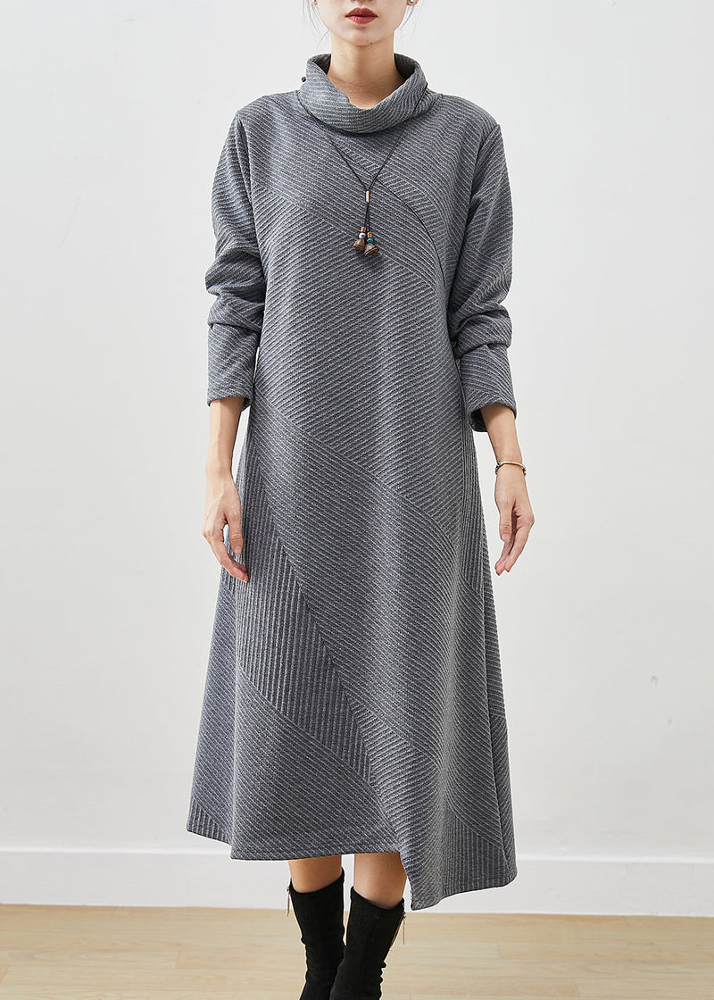 Grey Turtle Neck Cotton Vacation Dresses Fall