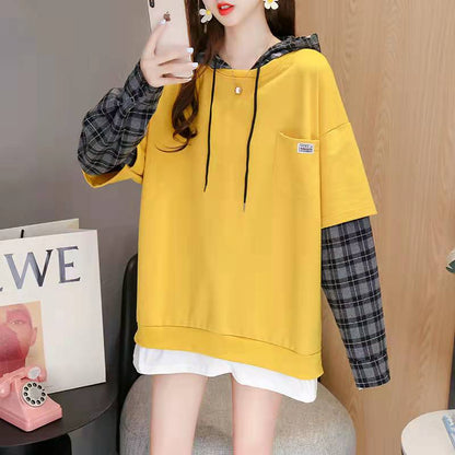 Style False Two Pieces Cotton Hooded Clothes Neckline Army Green Blouse