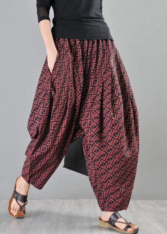Red Pockets Cotton Wide Leg Pants Summer