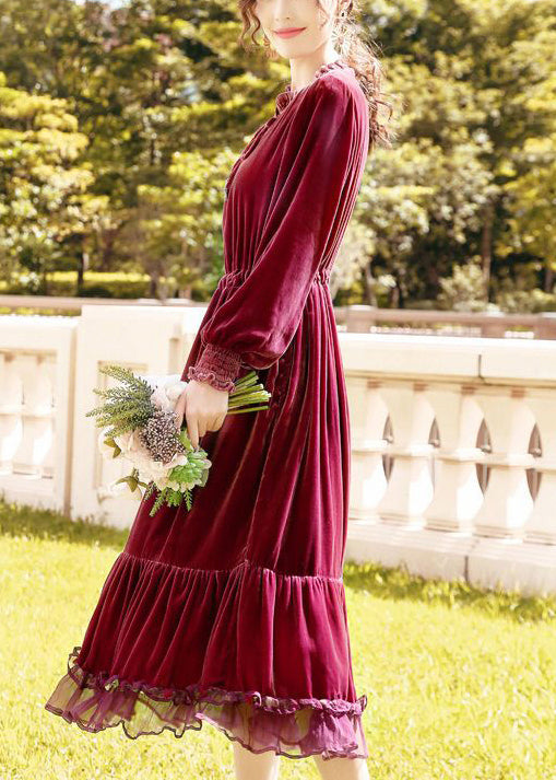 Mulberry Cinched Patchwork Silk Velour Dresses Spring