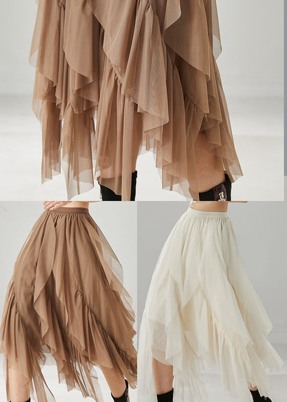 Khaki Layered Ruffleds Chiffon Skirt Summer