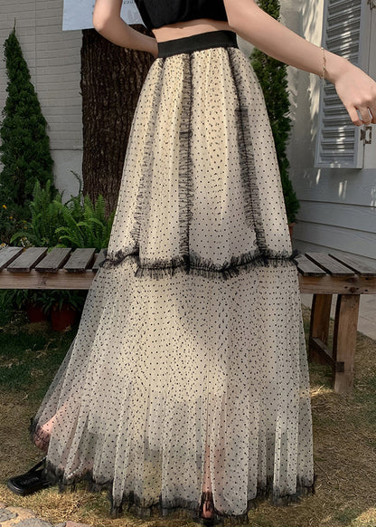 French Apricot Dot Ruffled Patchwork Tulle a Line Skirts Summer