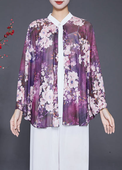 Diy Purple Oversized Print Chiffon Upf 50+ Smock Fall
