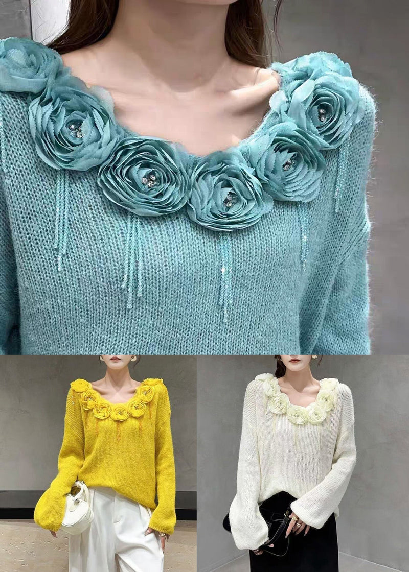 Beige V Neck Nail Bead Cozy Knit Sweater