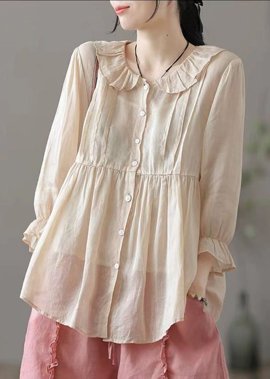 Champagne Color Peter Pan Collar Button Cotton Shirt Fall