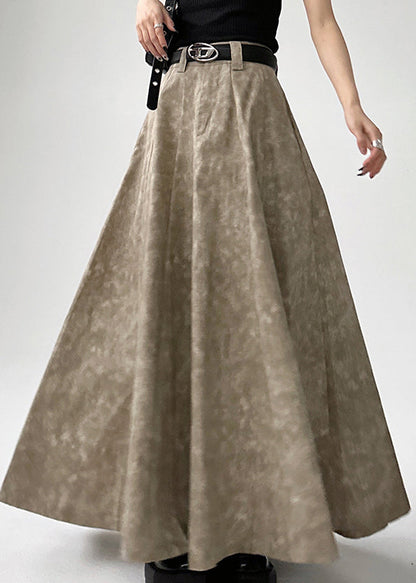 Original Khaki Tie Dye a Line Patchwork Skirt