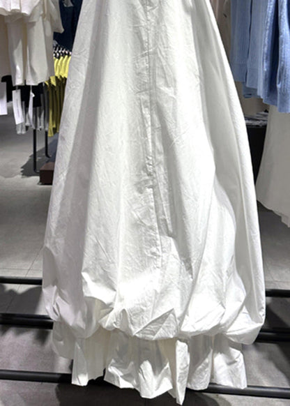 New White U Neck Cotton Long Dresses Dresses Sleeveless