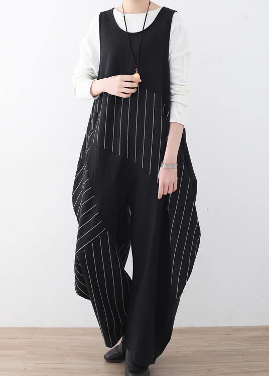 Spring Summer Cotton Hemp Oversized Asymmetric Striped Jumpsuit