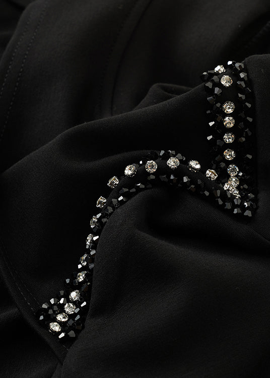 Black Zircon Hollow Out Cotton T Shirts Long Sleeve