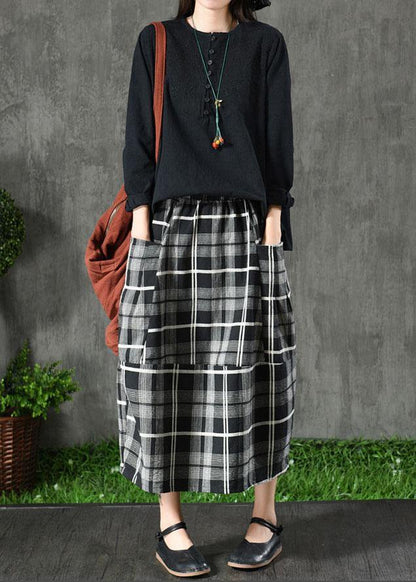 Black Plaid Pockets Patchwork a Line Fall Skirts