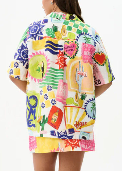Print Shirts and Skirts Cotton Two Pieces Set Summer
