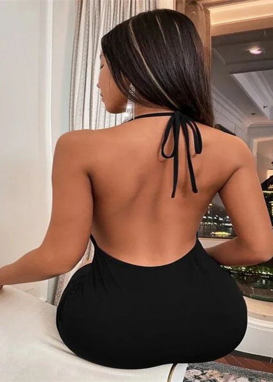 Black Backless Halter Evening Dress Summer