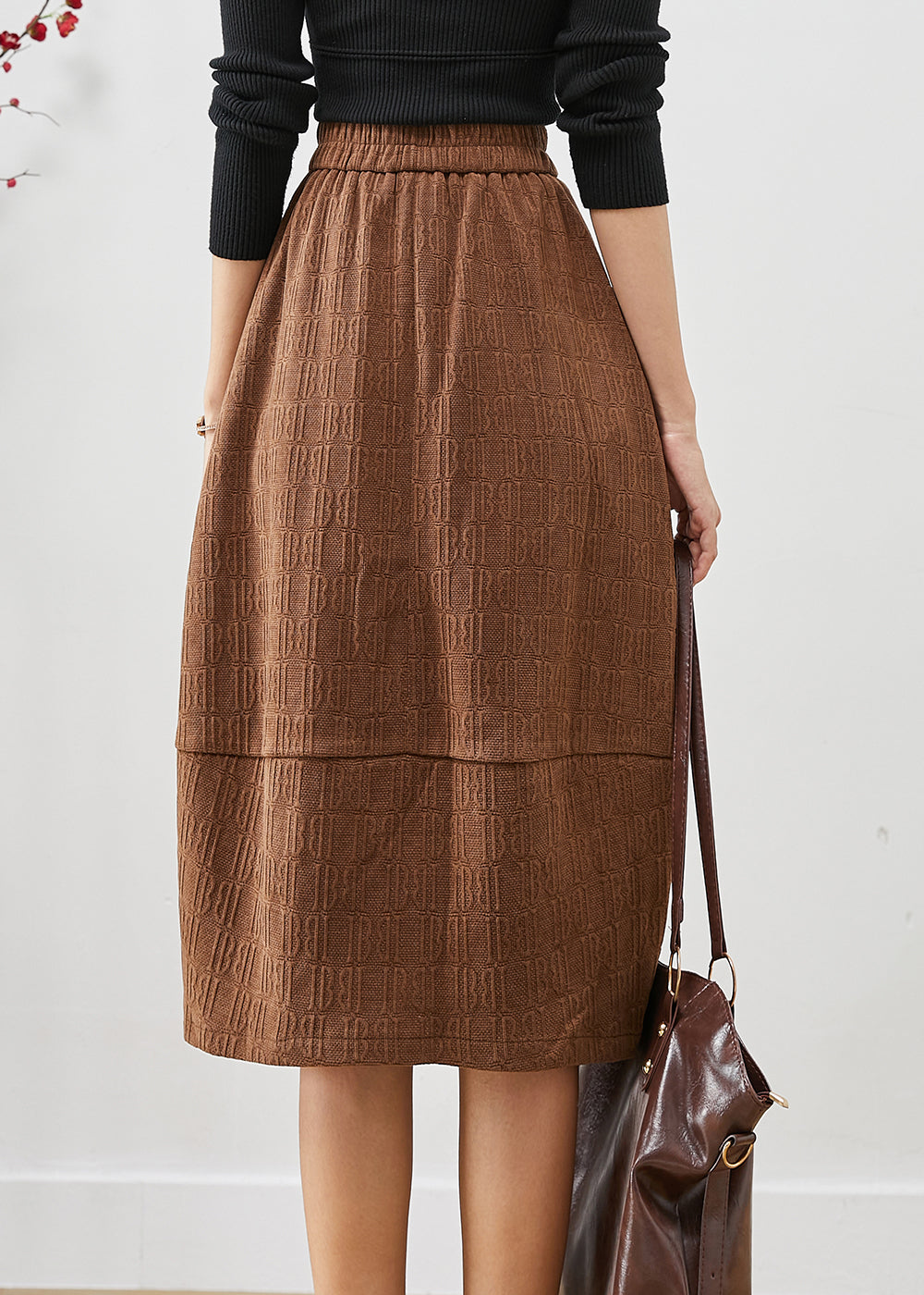 Coffee Jacquard Patchwork Corduroy Skirt Fall
