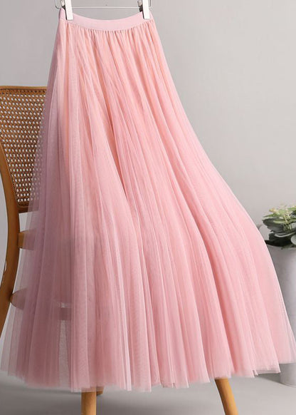 Loose Pink Elastic Waist Tulle a Line Skirts Summer