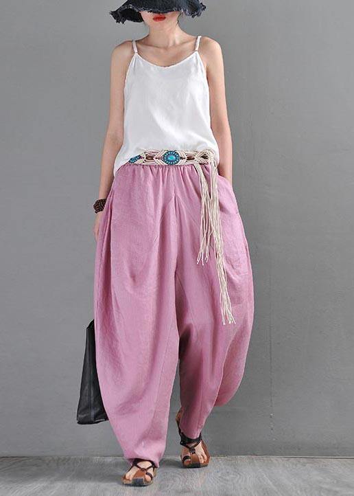 French Pink Purple Cotton Linen Harem Pants Summer