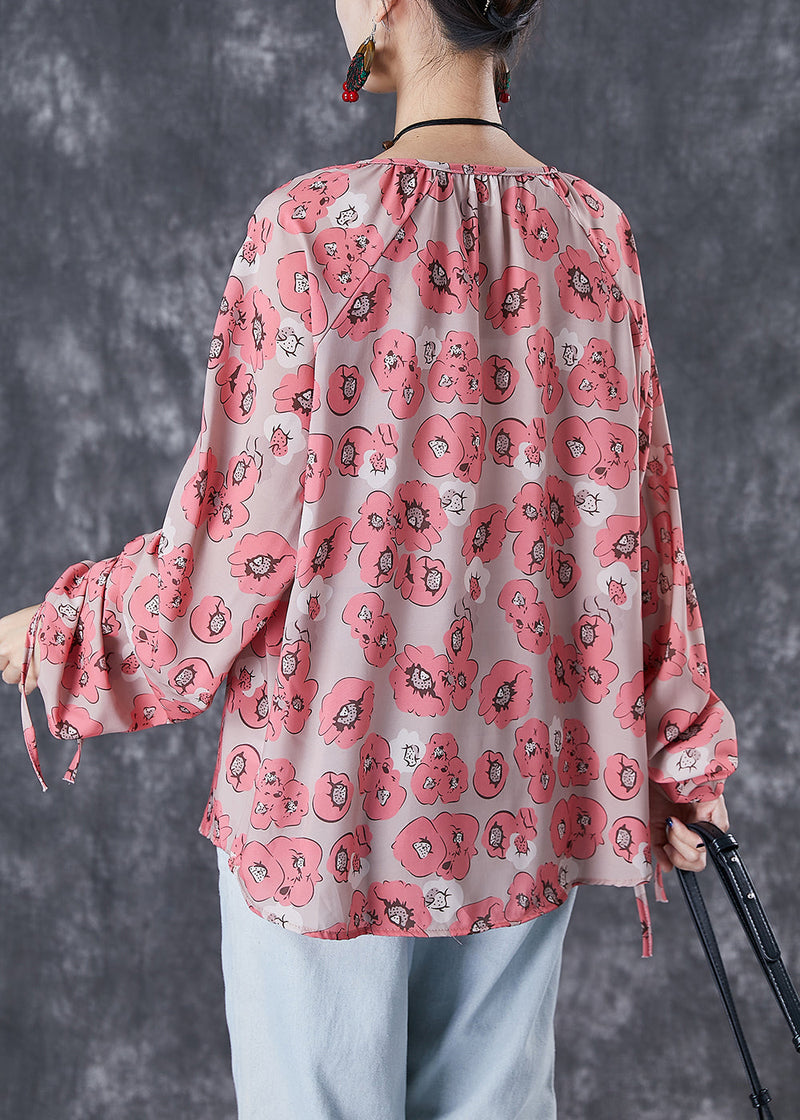 Red Cinched Print Shirt Top Fall