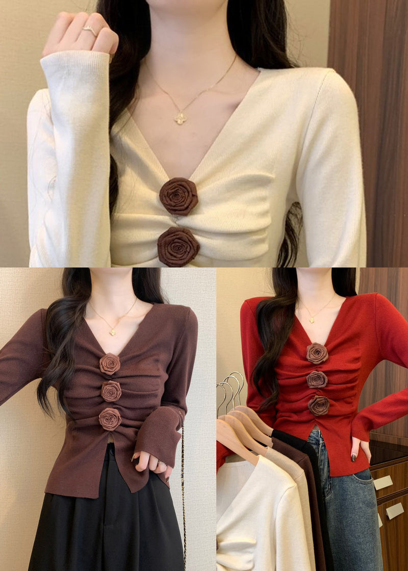 Brown Knit Pullover Side Open Spring