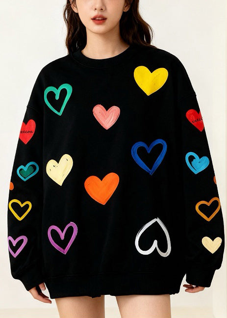 Multicolor Love Print Cotton Sweatshirts Top Oversized Winter