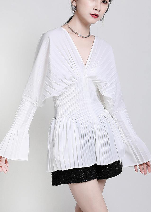 Modern White V Neck Flare Sleeve Top