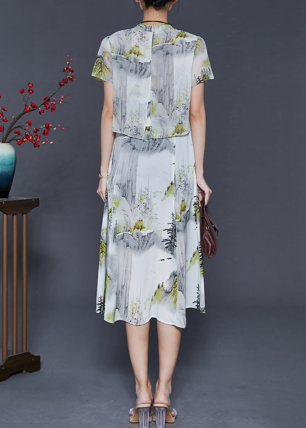 White Print Chiffon Oriental Dresses Summer