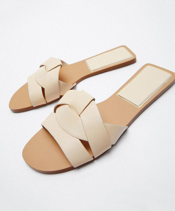 Denim Blue Cross Strap Flat Slippers Peep Toe Toes Summer