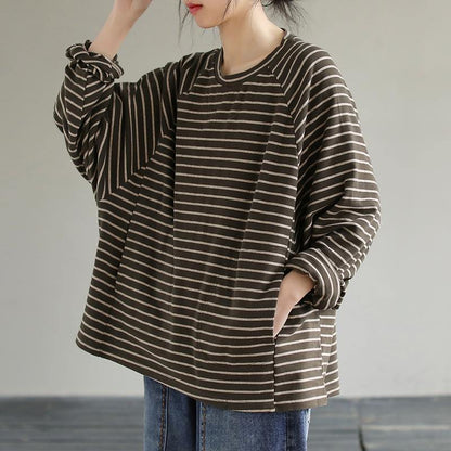 Loose Striped Cotton Spring Clothes Design Chocolate Shirt