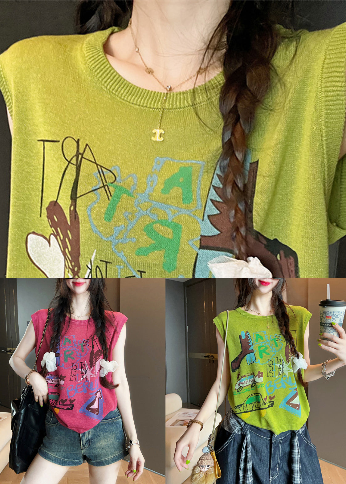 Rose Print Cozy Cotton Tank O Neck Summer